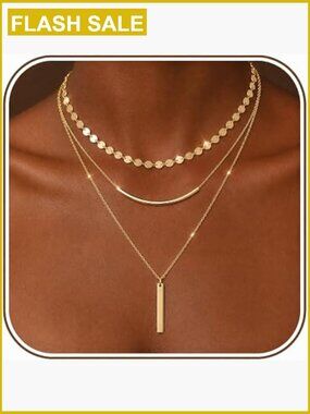 3 Layered Dainty Gold Necklace Set for Women, 14K Plated, 15-20.5 inch